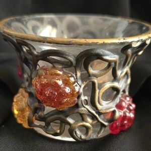 Source Unknown Decorative Glass Holder with Red and Gold Accents